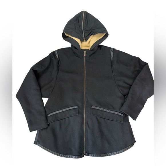 Maje Black Hooded Coat with Lambskin Leather trim, Size 36 (US 4) - Picture 2 of 5